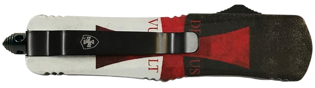 Templar Knife  Gen II Templar Flag Large 3.50" OTF Dagger Plain Black Oxide Stonewashed 440C SS Blade, 5.50" Templar Flag Aluminum Handle, Glass Breaker - 183278