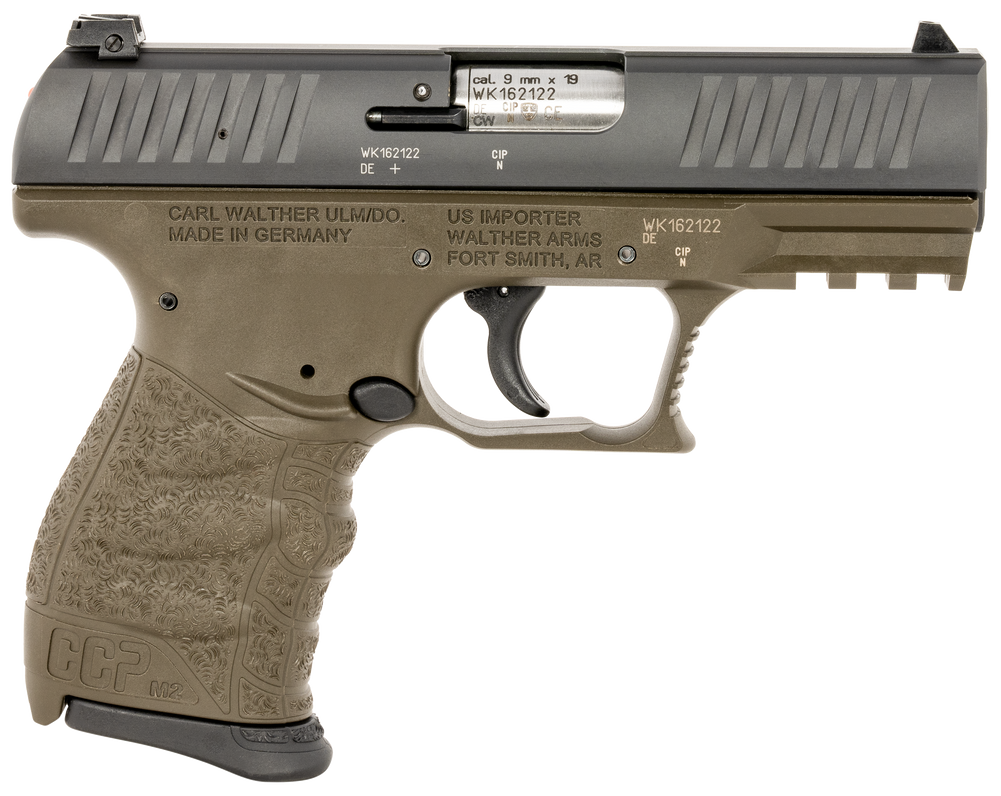 Walther Arms 5083506 CCP M2 Carry Frame 9mm Luger 8+1 3.54" Stainless Steel Barrel, Serrated Steel Slide, Military Green Polymer Frame w/Picatinny Rail, Ergonomic Grip - 160899