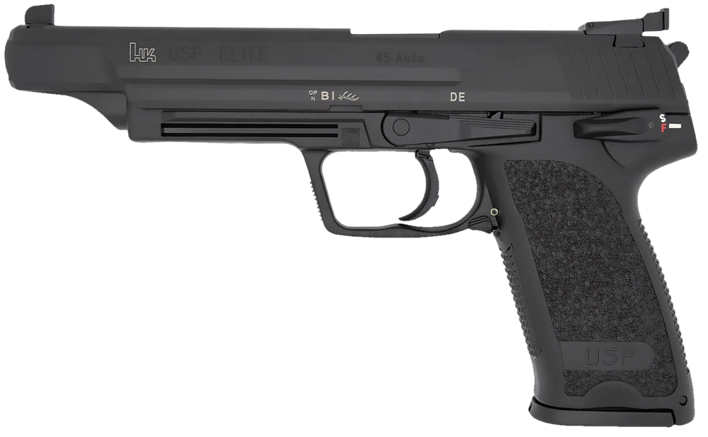 HK 81000368 USP V1 Elite 45 ACP 10+1 6.02" Stainless Stainless Steel Barrel, Black Long/Serrated Steel Slide, Black Polymer Frame, Black Polymer Grip - 178699