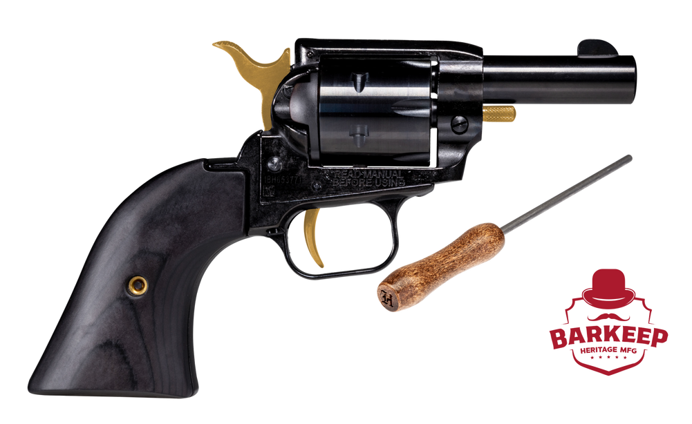 Heritage Mfg BK22B2-GLD Barkeep  22 LR 6 Shot, 2.68" Black Oxide Steel Barrel, Black Oxide w/Gold Controls Zinc Alloy Frame, Black Oxide Cylinder, Black Laminate Grip, Manual Safety, Exposed Hammer - 144433