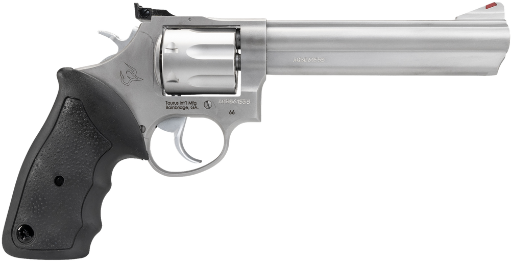 Taurus 2660069 66  38 Special +P or 357 Mag 7 Shot 6" Barrel, Overall Matte Finish Stainless Steel, Finger Grooved Black Rubber Grip, Adjustable Rear Sight - 31326