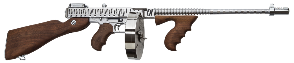 Thompson T150DCRTS 1927A-1 Deluxe 45 ACP Caliber with 16.50" Barrel, 20+1 Capacity (Stick), 50+1 Capacity (Drum), Hard-Chrome w/Tiger Stripe Metal Finish, American Walnut Stock Wood Grip Right Hand
