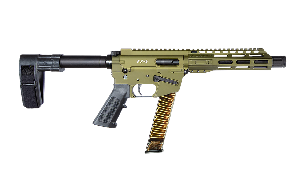 FREEDOM ORDNANCE FX9P8SBM-ODG FX9  9mm Luger 32+1 8" Black Nitride Barrel, M-LOK Handguard, OD Green Aluminum Receiver w/Picatinny Rail, OD Green Polymer SB Mini Brace, Black AR15 Grip - 180407