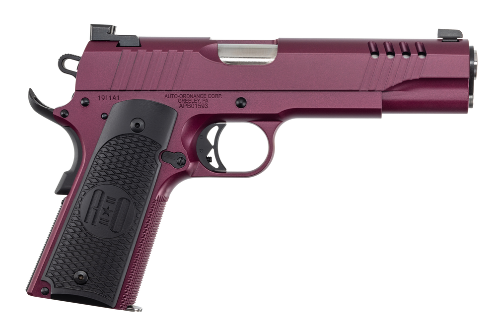 Auto-Ordnance 1911TCAC9 1911  45 ACP 7+1 5" Stainless Steel Barrel, Serrated Stainless Steel Slide, Black Cherry Cerakote Steel Frame w/Beavertail, Armor Black Cerakote Engraved Aluminum Grip - 160663