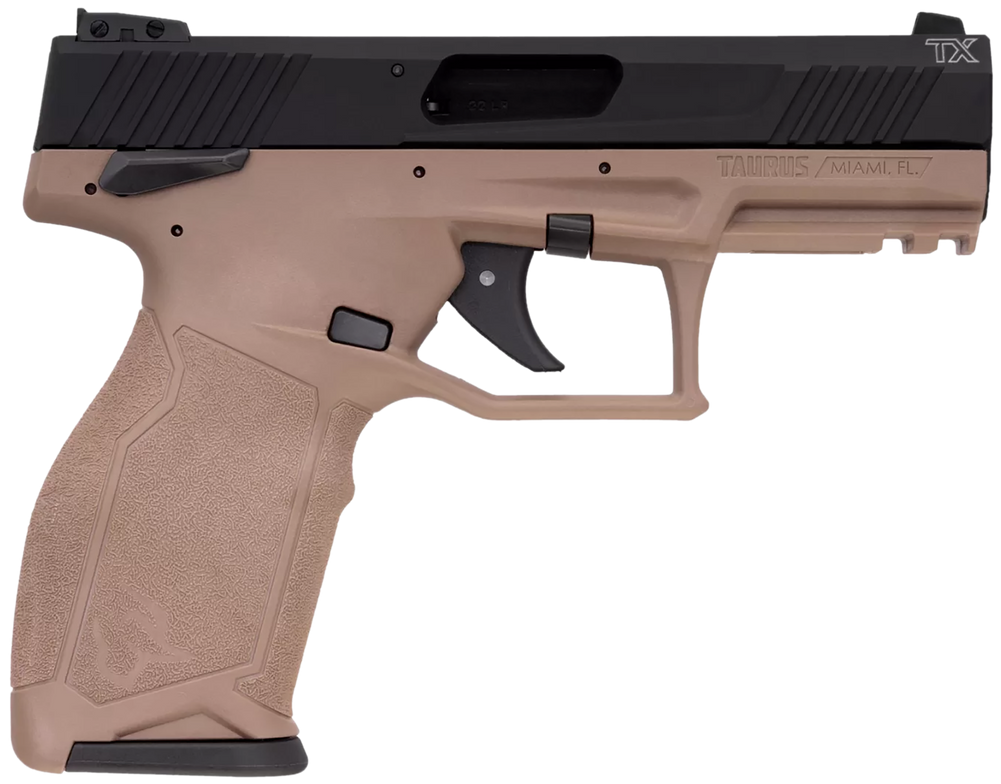 Taurus 1-2TX22141F-10 2TX  Full Size Frame 22 LR 10+1 4.60" Matte Black Threaded Barrel, Black Anodized Serrated Slide, Flat Dark Earth Polymer Frame w/Picatinny Rail, Textured Grip - 175895