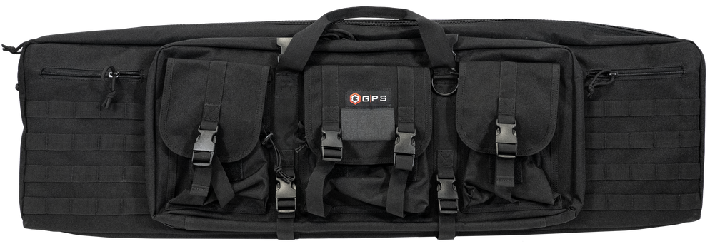 GPS Bags DRC42 Double Rifle Case Black 600D Polyester w/ 2 Padded Pistol Sleeves MOLLE Webbing & Lockable Zippers - 136863