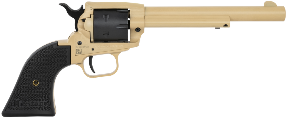 Heritage Mfg SRR22V6 Rough Rider  22 LR 6 Shot, 6.50" Sabre Sand Cerakote Steel Barrel & Frame, Black Satin Cylinder, Black Polymer Grip, Hammer/Thumb Safety, Exposed Hammer - 149109