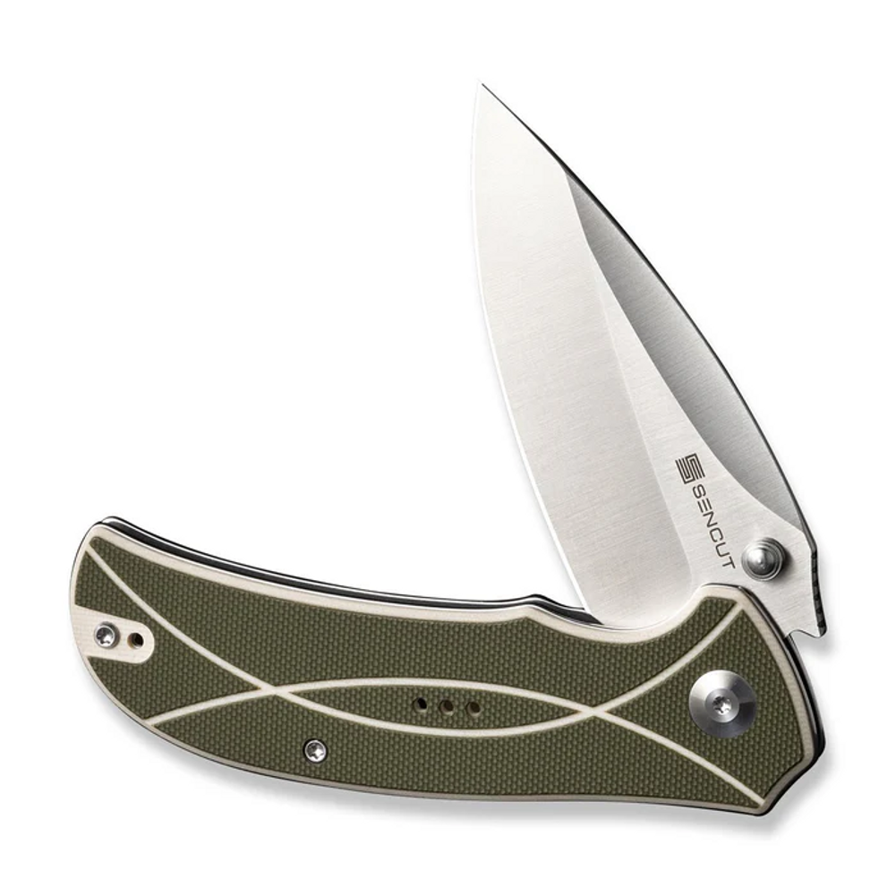 Hyrax Flipper/Thumb Stud Folding Knife 3.30"" Satin 9Cr18MoV Leaf Shaped Plain Edge Blade, Green/Ivory G10 Handle - SN-S23097-2