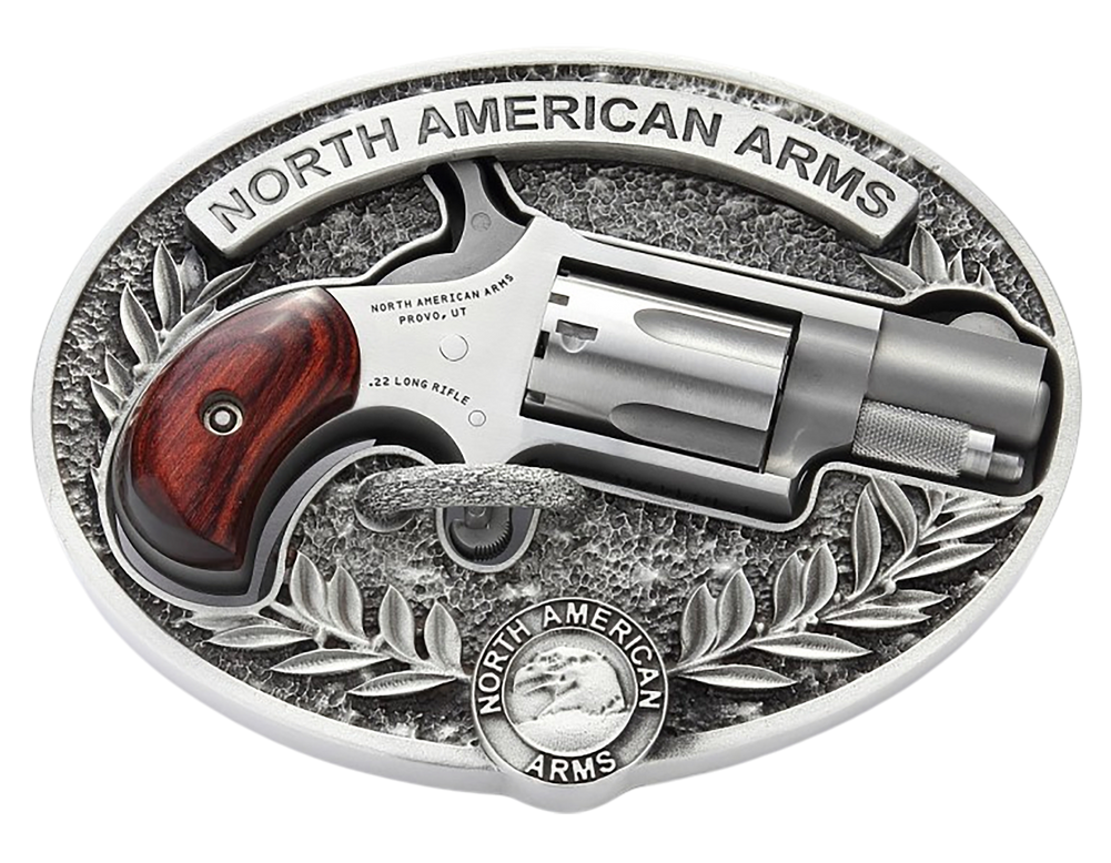 North American Arms 22LR-BBO Mini-Revolver w/Belt Buckle 22 LR 5 Shot 1.13" Stainless Steel Barrel, Frame & Cylinder, Rosewood Birdshead Grip, Exposed Hammer, Includes Custom Carry Belt Buckle - 182715