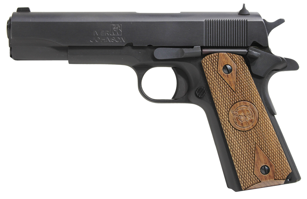 Iver Johnson Arms 1911A19 1911 A1  9mm Luger 9+1 5" Black Steel Barrel, Matte Black Serrated Steel Slide, Matte Black Steel Frame w/Beavertail, Checkered Double Diamond Walnut Grip