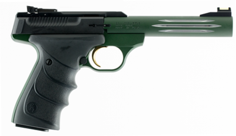 Browning 051459490 Buck Mark Lite *CA Compliant 22 LR 10+1 5.50" Fluted, Anodized Green Barrel, Matte Black Serrated Steel Slide, Matte Gray Aluminum Frame, Black Ultragrip RX Grips