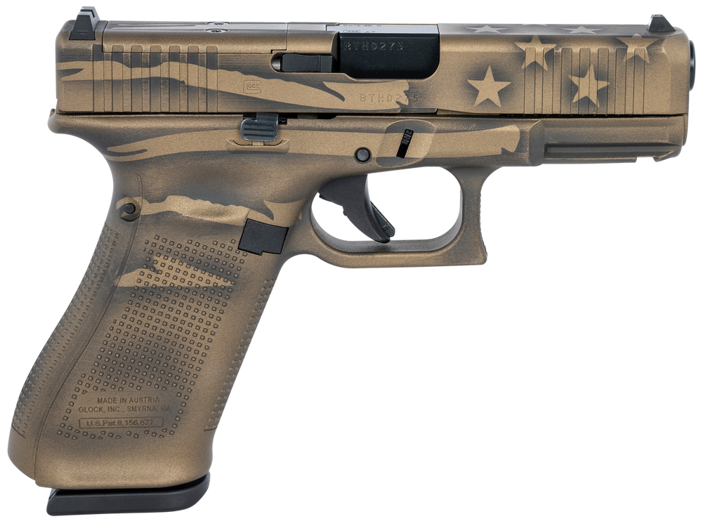 Glock PA455S204MOS-BBBWFLAG G45 Gen5 Compact MOS 9mm Luger 4.02" 17+1 Black/Coyote Battle Worn Flag Cerakote Black/Coyote Battle Worn Flag Rough Texture Interchangeable Backstraps Grip