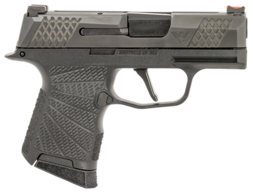 Wilson Combat SIGWCP3659BAT P365  Action Tuned 9mm Luger 10+1 (2) 3.10", Black,  X-Tac Pattern Serrated Slide, Polymer Frame, Sunburst Grips, Fiber Optic Sights, Grayguns Flat Face Trigger
