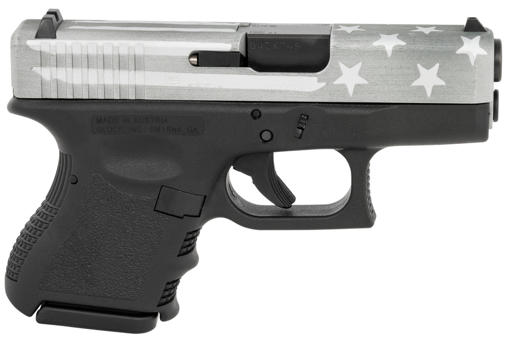 Glock PI2650204BWFS G26 Gen3 Subcompact 9mm Luger 3.43" Barrel 10+1,  Black Frame With Gray Battle Worn Flag Cerakote Slide, Finger Grooved Textured Polymer Grip, Safe Action Trigger