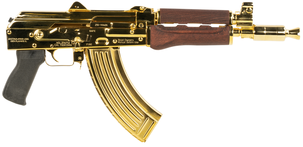 Zastava Arms Usa ZP92762SRGL ZPAP92  7.62x39mm 30+1 10" 24K Gold Plated/ Cold HammerForged/ Chrome Lined Barrel, Steel 24K Gold Plated Receiver, Serbian Red Wood Grips