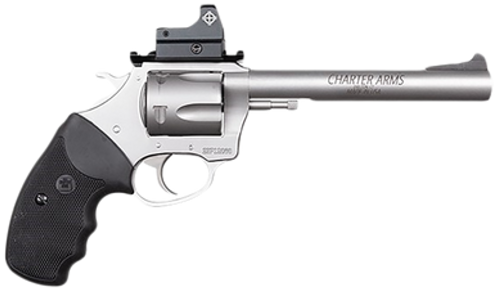Charter Arms 79965 Mastiff Target Large Frame 9mm Luger 5 Shot, 6" Stainless Steel Barrel, Cylinder & Frame, Sightmark Micro Optic, Picatinny Rail, Black Rubber Grip, Exposed Hammer