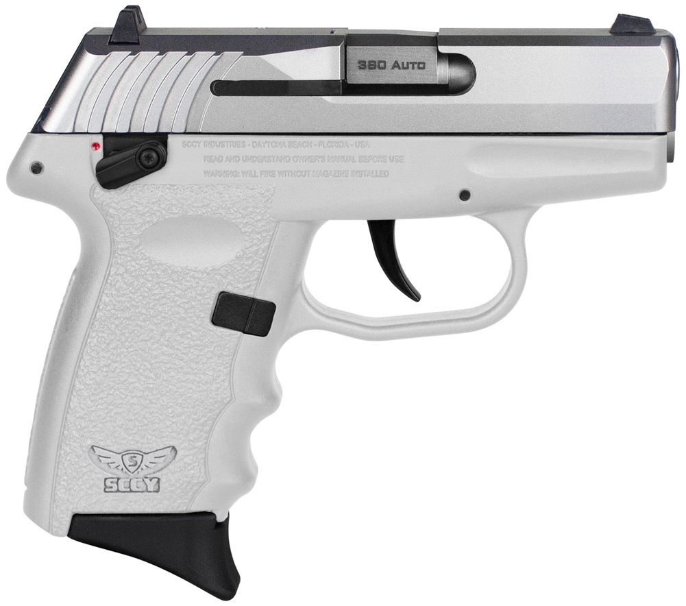 SCCY Industries CPX-4TTWT CPX-4  380 ACP 10+1 2.96" White Polymer Serrated SS Slide Finger Grooved White Polymer Grip