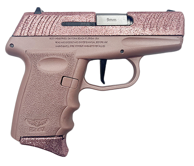 SCCY Industries DVG1RGRG DVG-1  Sub-Compact Frame 9mm Luger 10+1 3.10" Stainless Quadlock Barrel, Rose Gold Glitter Optic Ready/Serrated Stainless Steel Slide, Rose Gold Polymer Frame & Grip