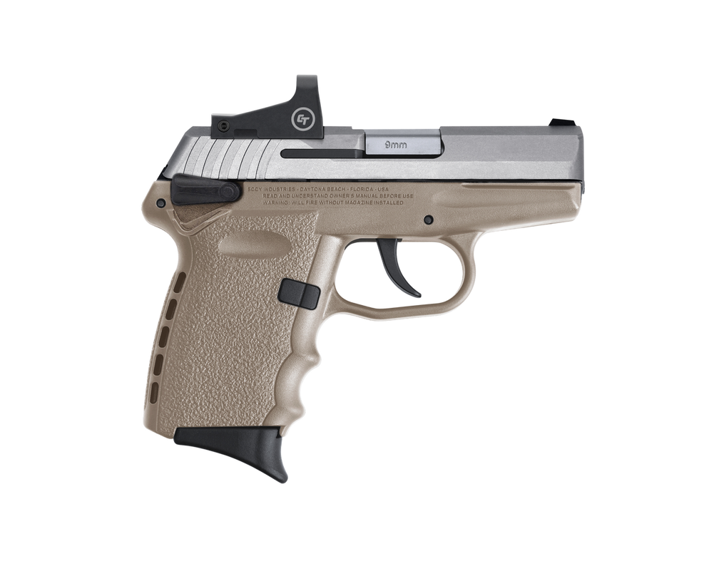 SCCY Industries CPX1TTDERD CPX-1 RD 9mm Luger Caliber with 3.10" Barrel, 10+1 Capacity, Flat Dark Earth Finish Frame, Stainless Steel Slide & Polymer Grip Includes Crimson Trace CTS-1500 Red Dot