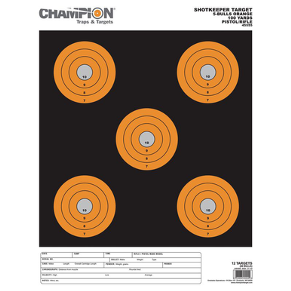 Champion Targets Shotkeeper, Champ 45555      5 Bullseye Brght Orn Lg 12pk