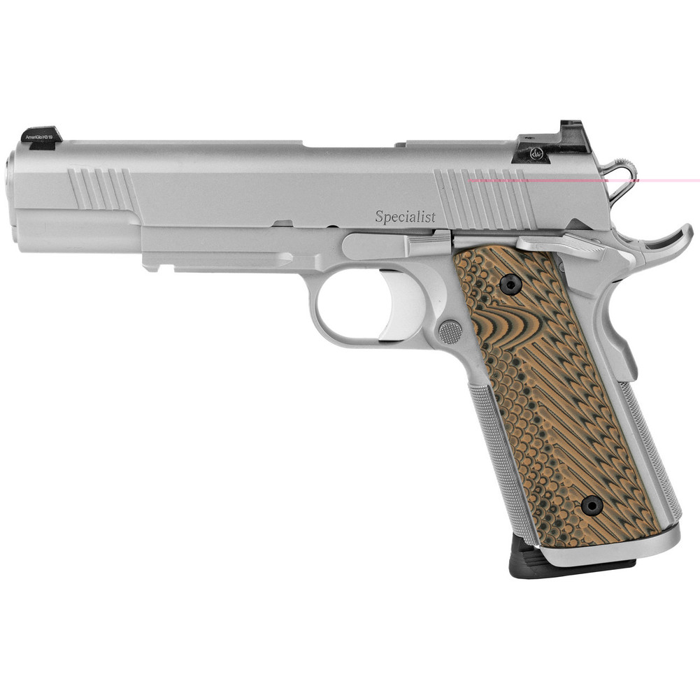 Dan Wesson 01802 Specialist  45 ACP 8+1 5" Stainless Steel Barrel, Bead Blasted Serrated Stainless Steel Slide, Frame w/Beavertail & Picatinny Rail, Black/Brown G10 Grip, Ambidextrous