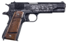 Auto-Ordnance 1911BKOC7 1911 Revolution 45 ACP  5" Barrel 7+1, Distressed Midnight Blue Cerakote, Carbon Steel Beavertail Frame, Serrated Engraved Slide, Custom Engraved Copper Grip