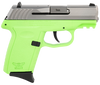 SCCY Industries CPX-2TTLGG3 CPX-2 Gen3 9mm Luger Caliber with 3.10" Barrel, 10+1 Capacity, Lime Green Finish Picatinny Rail Frame, Serrated Stainless Steel Slide, Polymer Grip & No Manual Thumb Safety