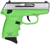 SCCY Industries CPX-4TTLG CPX-4  380 ACP 10+1 2.96" Lime Green Polymer Serrated SS Slide Finger Grooved Lime Green Polymer Grip
