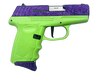 SCCY Industries DVG1DFLG DVG-1  Sub-Compact Frame 9mm Luger 10+1 3.10" Stainless Quadlock Barrel, Purple Glitter Optic Ready/Serrated Stainless Steel Slide, Lime Green Polymer Frame & Grip
