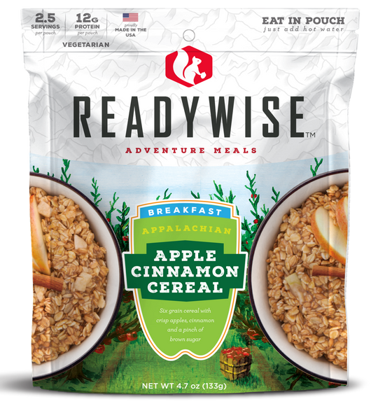 ReadyWise RW05008 Outdoor Food Kit Appalachian Apple Cinnamon Cereal Breakfast Entree 2.5 Servings In A  Resealable Pouch, 6 Per Pack