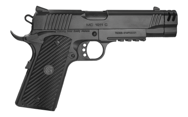 EAA GIRSAN 390076  C Carry Frame 45 ACP 9+1, 4.40" Black Compensated Barrel, Black Serrated Slide & Frame w/Beavertail & Picatinny Rail, Black Checkered Polymer Grip, Ambidextrous