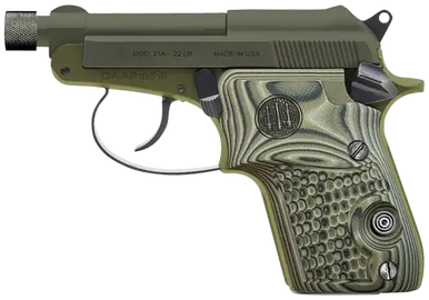Beretta USA SPEC0695A 21A Bobcat Kale Slushy Micro-Compact Frame 22 LR 7+1, 2.90" OD Green Steel Threaded Tip-Up Barrel, Serrated Slide & OD Green Aluminum Frame