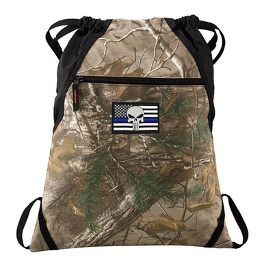 Thin Blue Line Cinch Sack Camo Skull
