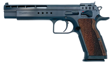 Tanfoglio TFGOLDM45 Gold Match  45 ACP 10+1 6" Black Steel Barrel, Matte Black Ported Steel Slide, Matte Black Steel Frame w/Beavertail, Wood Grip