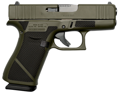 Weapon Works UX4350201-228081 G43X  Sub-Compact Frame 9mm Luger 10+1 3.41" Black Steel Barrel, OD Green w/Diamond Stippling Serrated Slide & Polymer Frame w/Beavertail, Black Textured Grip