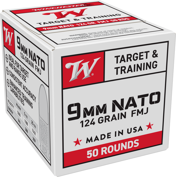 Winchester Ammo , Win W9nato50        9mm Nato 124 Fmj        50/20