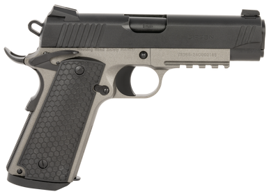 Girsan 392072 MC1911 C Untouchable Compact Frame 45 ACP 8+1 4.40" Black Steel Barrel, Black Serrated Steel Slide, Stainless Steel Frame w/Beavertail & Picatinny Rail, Black Polymer Grip