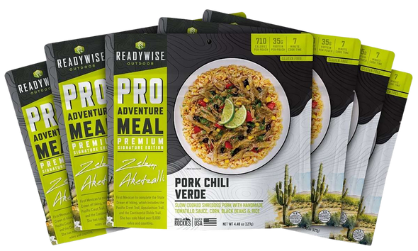 ReadyWise RW05191 Outdoor Food Kit Pork Chili Verde 2 Servings Per Pouch, 6 Per Case