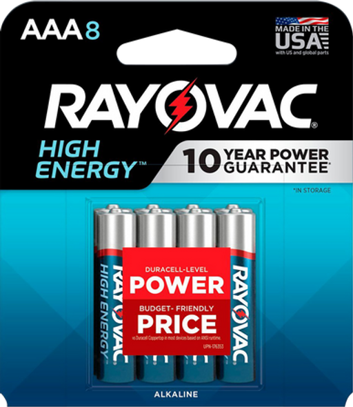 Rayovac Aaa High Enregy Alkaline Batteries, Ray 824-8t1.02   High Energy Aaa 8pk