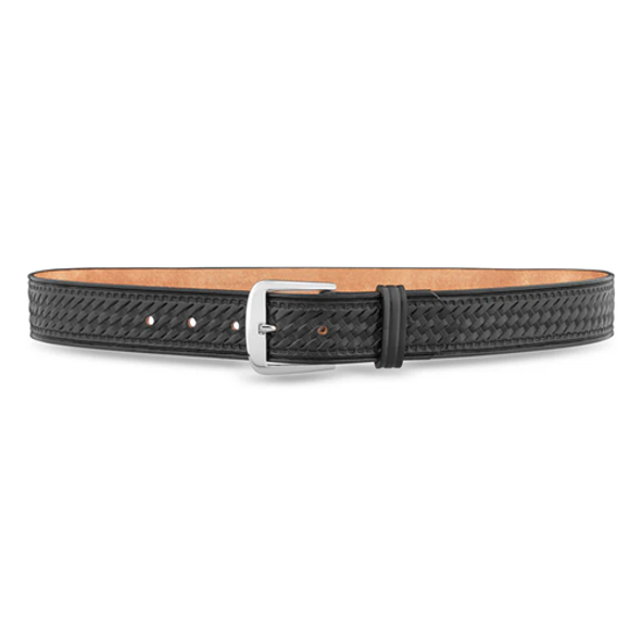 1-1/2"" Basketweave Black Leather Garrison Belt with Nickel Buckle