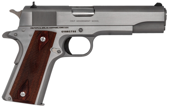 Colt Mfg O1911CSS38 1911 Government 38 Super 9+1 5" Stainless National Match Barrel, Serrated Stainless Steel Slide & Frame w/Beavertail, Black Rubber Grip