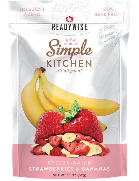 ReadyWise SK05009 Simple Kitchen Freeze Dried Fruit Strawberry & Bananas 1 Serving Pouch 6 Per Case