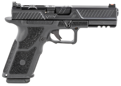 ZEV OZ9-STD-COMBAT-B-B OZ9 Combat 9mm Luger Caliber with 4.49" Barrel, 17+1 Capacity, Black Finish Picatinny Rail Frame, Serrated/Optic Cut Black DLC Stainless Steel Slide & Polymer Grip