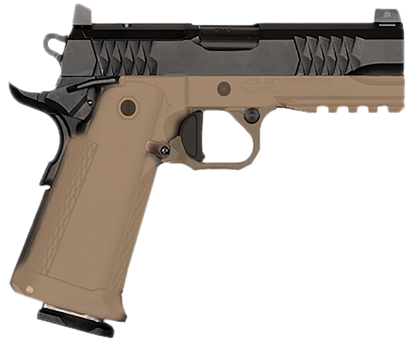 JACOB GREY FIREARMS TWC9EBB TWC9  9mm Luger 17+1 4.25" Black Bull Barrel, Black Optic Ready/Serrated Steel Slide, Battle Brown Aluminum Frame w/Beavertail & Picatinny Rail