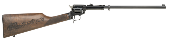 Heritage Mfg BR226B16HSWB01 Rough Rider Rancher 22 LR 6rd 16" Barrel, Black Metal Finish, Exposed Hammer, Walnut Stagecoach Engraved Stock