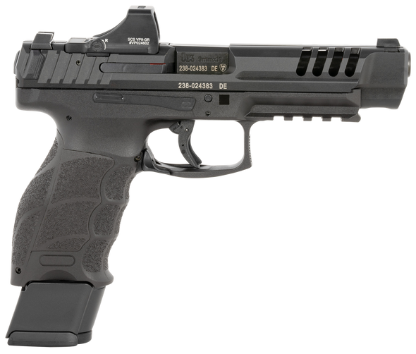 HK 81000877 VP9L SCS 9mm Luger 20+1 5" Black Polygonal Rifled Barrel, Long/Lightening Cuts/Optic Cut SCS Steel Slide, Polymer Frame w/Picatinny Rail, Black Interchangeable Backstrap Grip