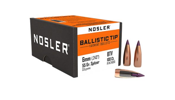 Nosler Ballistic Tip, Nos 24055 Blstc Var  6mm 55 Sptzr   100