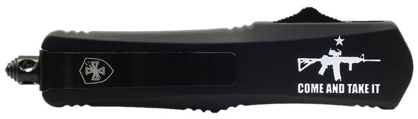 Templar Knife  Gen II Come And Take It Large 3.50" OTF Tanto Plain Black Oxide Stonewashed 440C SS Blade, 5.50" Black "Come And Take It" w/Cannon Aluminum Handle, Glass Breaker - 183274