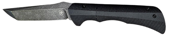 Templar Knife  Auto Assist  3.25" Folding Tanto Plain Black Oxide Stonewashed Powder Coated D2 Steel Blade, 4.25" Black Textured Aluminum Handle - 183243