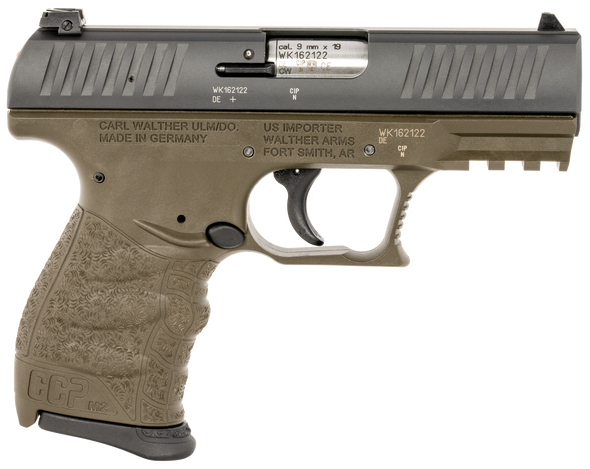 Walther Arms 5083506 CCP M2 Carry Frame 9mm Luger 8+1 3.54" Stainless Steel Barrel, Serrated Steel Slide, Military Green Polymer Frame w/Picatinny Rail, Ergonomic Grip - 160899